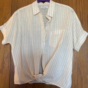 MADEWELL Linen Tie-Front Short Sleeve Collard Shirt - Size XS